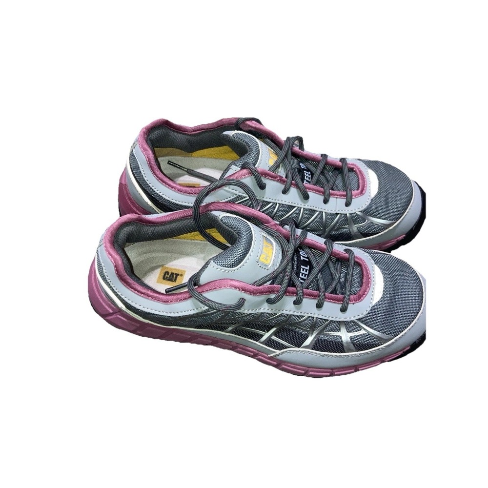 CAT Caterpillar Ergo Work Shoes Womens 10 Gray Pink Steel Toe Comfort Sneakers - Picture 2 of 13